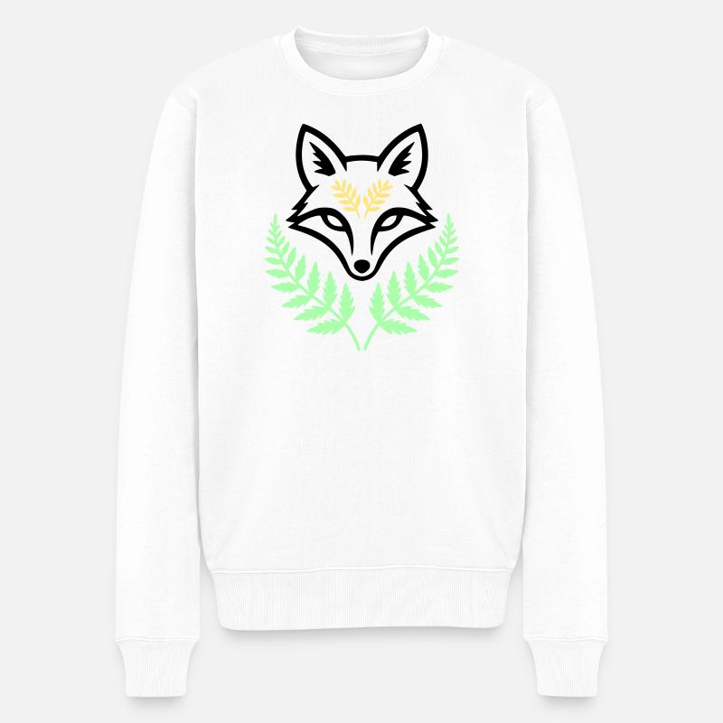 Fuchs Farn Pastell Wald Logo - Männer Premium Bio Pullover - Weiß
