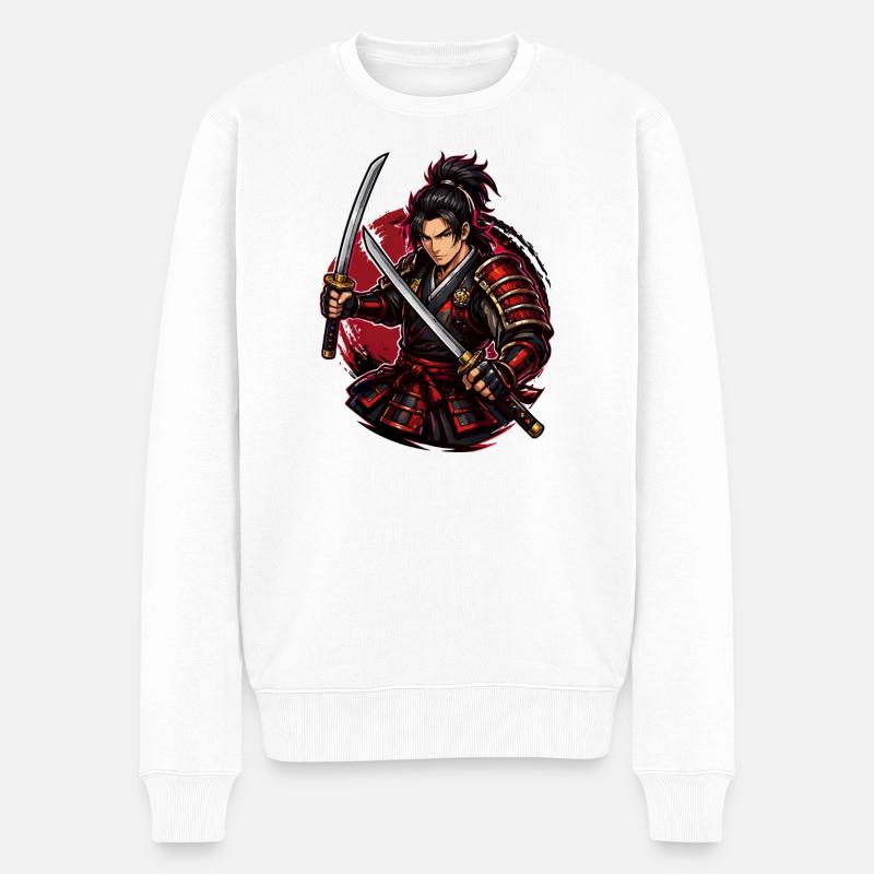 Combattant Samouraï dans Red Swirl - Pull Premium bio Homme - blanc