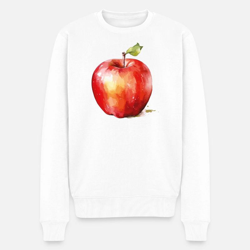 Aquarellapfel – Roter Fruchtakzent - Männer Premium Bio Pullover - Weiß