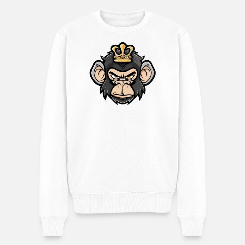 Affe Kopf Krone - Männer Premium Bio Pullover - Weiß
