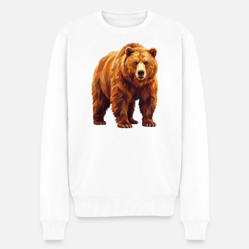 Geometrische Grizzlybär-Low-Poly-Kunst - Männer Premium Bio Pullover - Weiß
