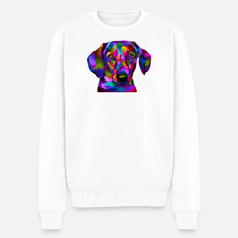 Lebendiges Prisma-Welpenporträt - Männer Premium Bio Pullover - Weiß