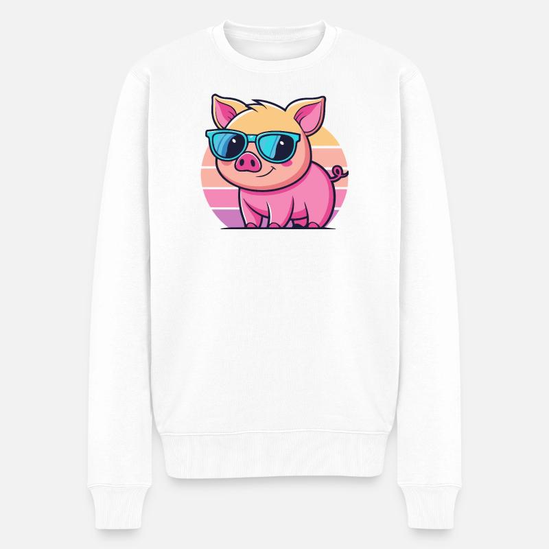 Cool Sun Pig mit blauer Brille - Männer Premium Bio Pullover - Weiß