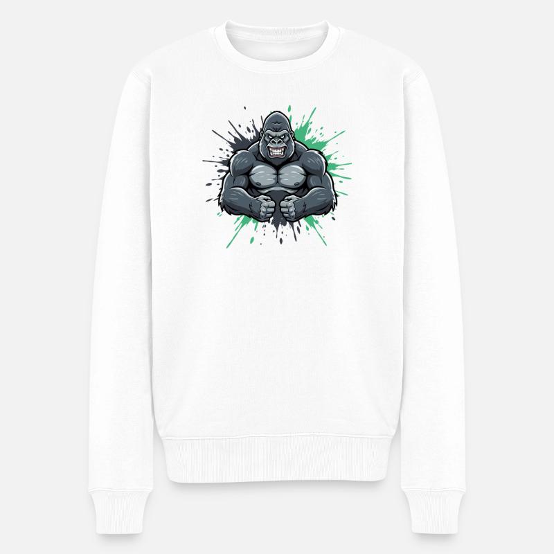 Gorilla Kraft Comic Smash - Männer Premium Bio Pullover - Weiß