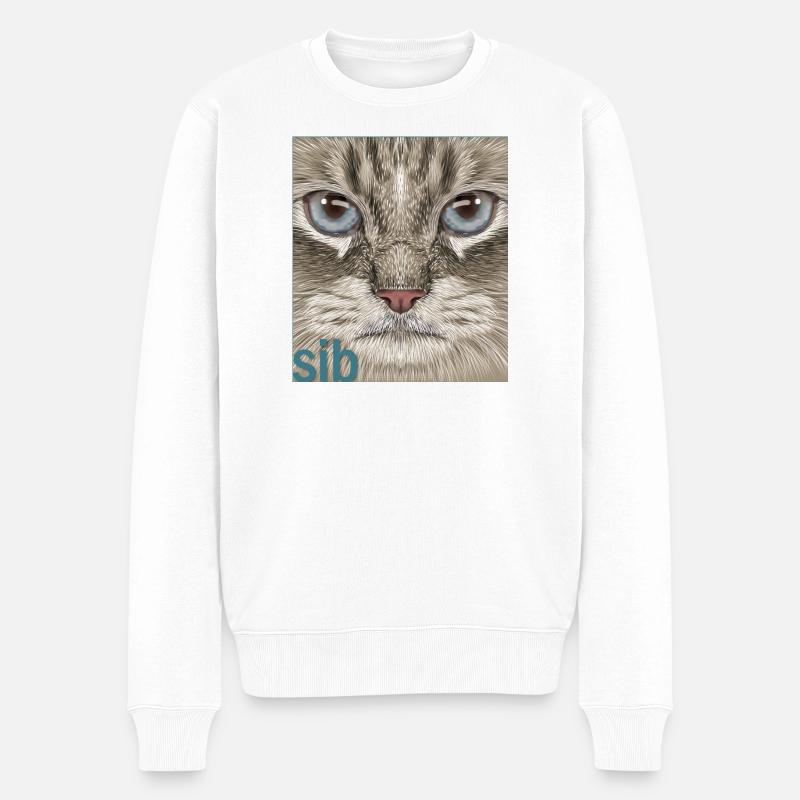 Sibirische Katze  - Männer Premium Bio Pullover - Weiß