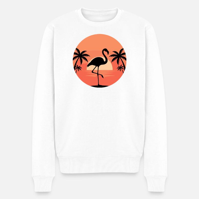 Flamingo im Sonnenuntergang Tropik - Männer Premium Bio Pullover - Weiß