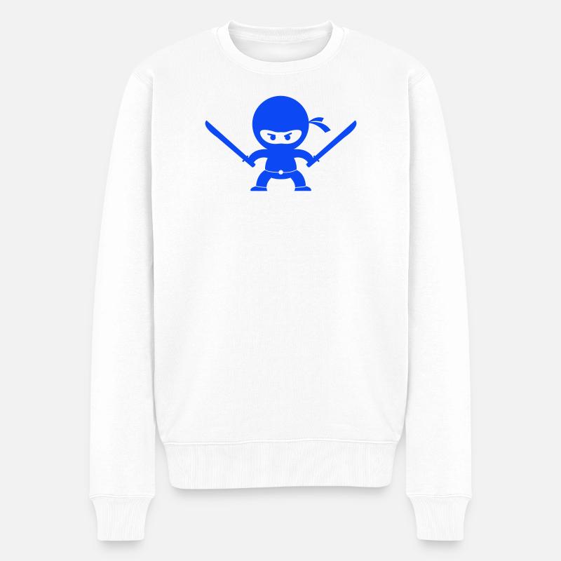 Ninja bleu avec deux épées - Pull Premium bio Homme - blanc
