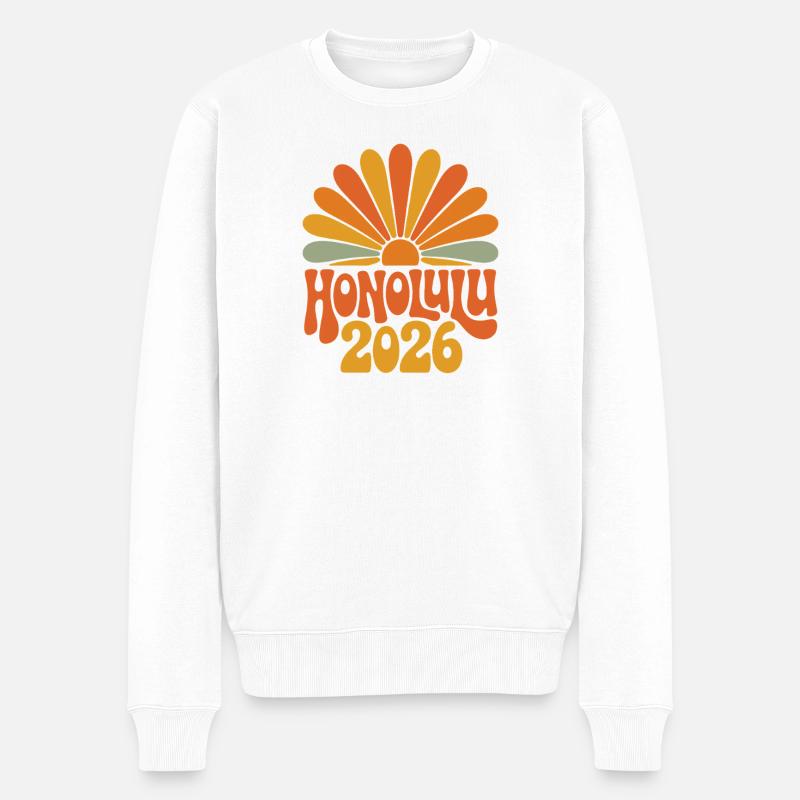 Honolulu 2026 Retro Sonnenburst - Männer Premium Bio Pullover - Weiß
