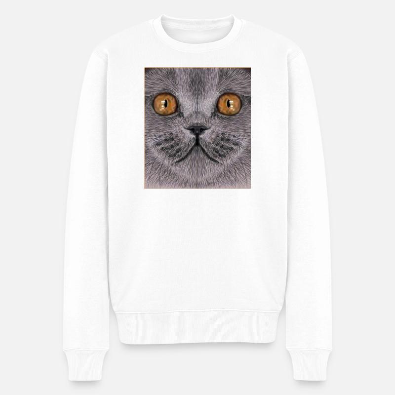 Britisch-Kurzhaar-Katze - Männer Premium Bio Pullover - Weiß