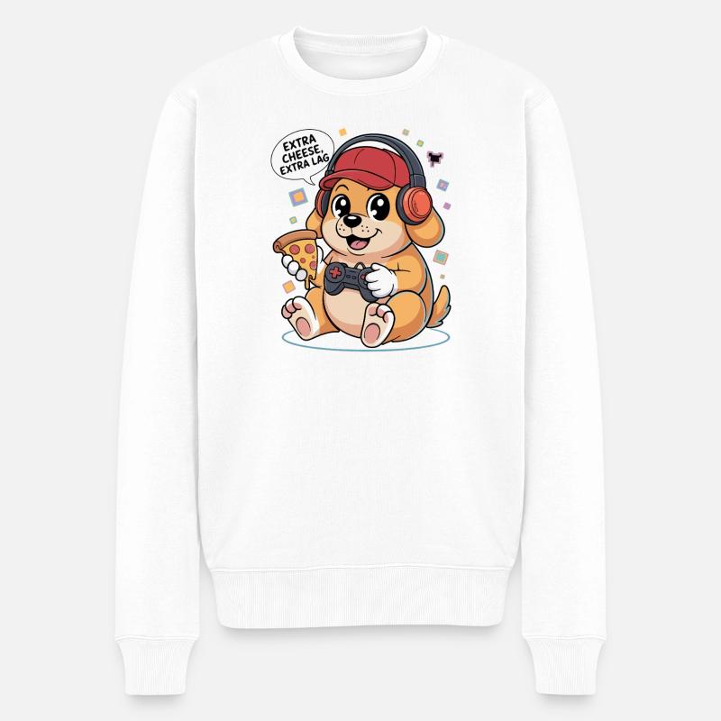 Gaming Hund mit Pizza - Männer Premium Bio Pullover - Weiß