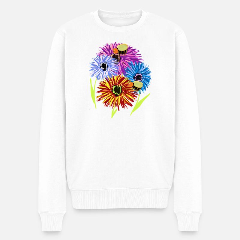 Fleurs d’été rétro abeilles - Pull Premium bio Homme - blanc