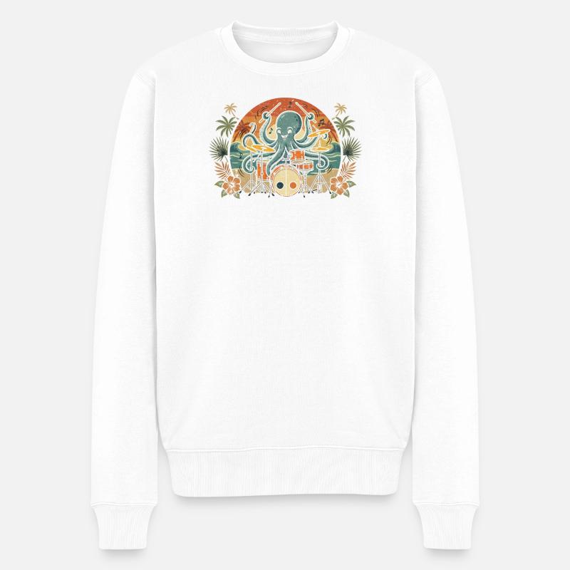 Percussionniste Tropical Octopus - Pull Premium bio Homme - blanc