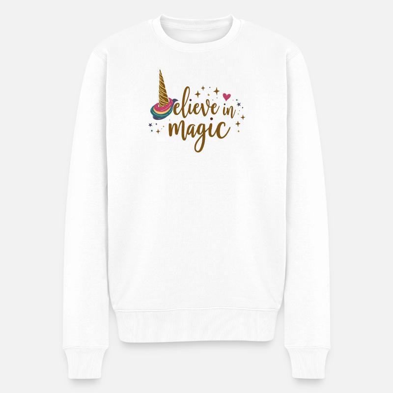 Glaube an Magie Einhorn - Männer Premium Bio Pullover - Weiß