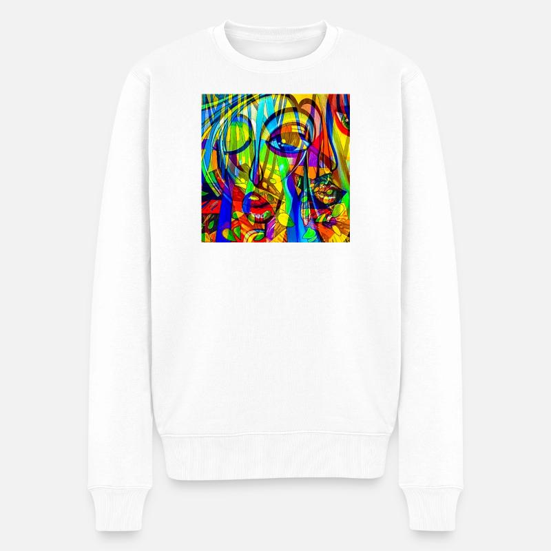 Farbmuster Face-Abstract - Männer Premium Bio Pullover - Weiß