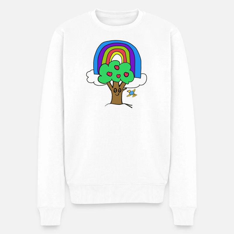 Baum Regenbogen Kind Vogel Märchen - Männer Premium Bio Pullover - Weiß