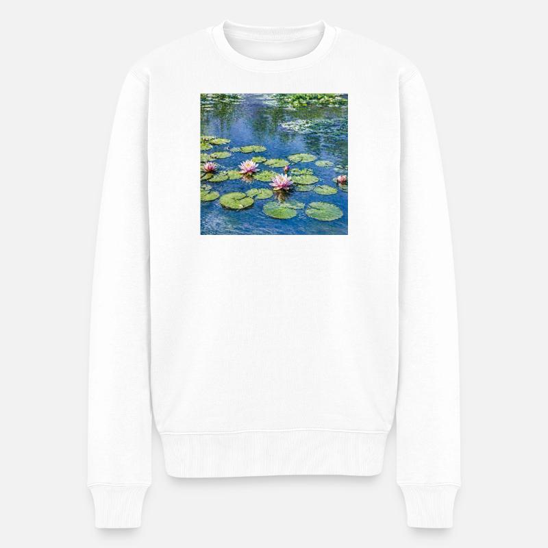 Lys sur un étang bleu - Pull Premium bio Homme - blanc