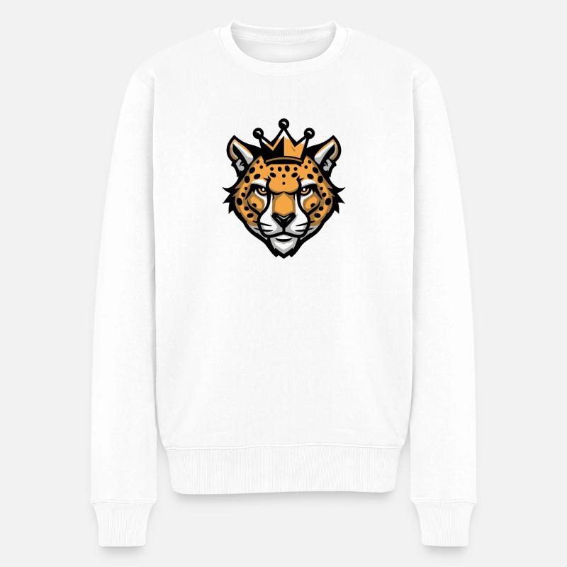 Gepard Kopf Krone - Männer Premium Bio Pullover - Weiß