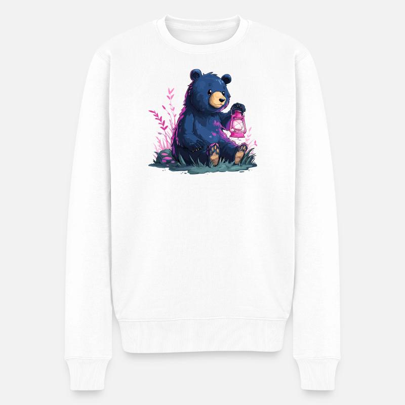 Nachtlager Bär mit Laterne - Männer Premium Bio Pullover - Weiß