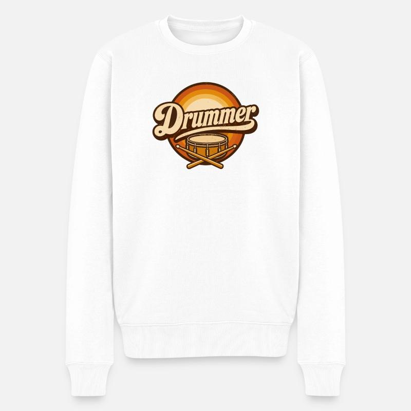 Logo rétro du batteur avec batterie - Pull Premium bio Homme - blanc