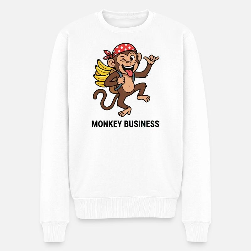 Affaires du singe voyageur aventureur singe - Pull Premium bio Homme - blanc