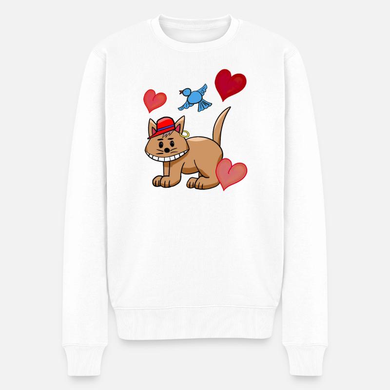 Cœur Chat Chats Oiseaux Enfants - Pull Premium bio Homme - blanc