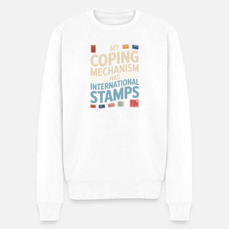 Briefmarken helfen | Postcrossing - Männer Premium Bio Pullover - Weiß