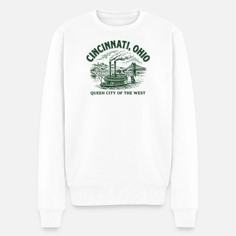 Cincinnati Dampfschiff Erbe - Männer Premium Bio Pullover - Weiß
