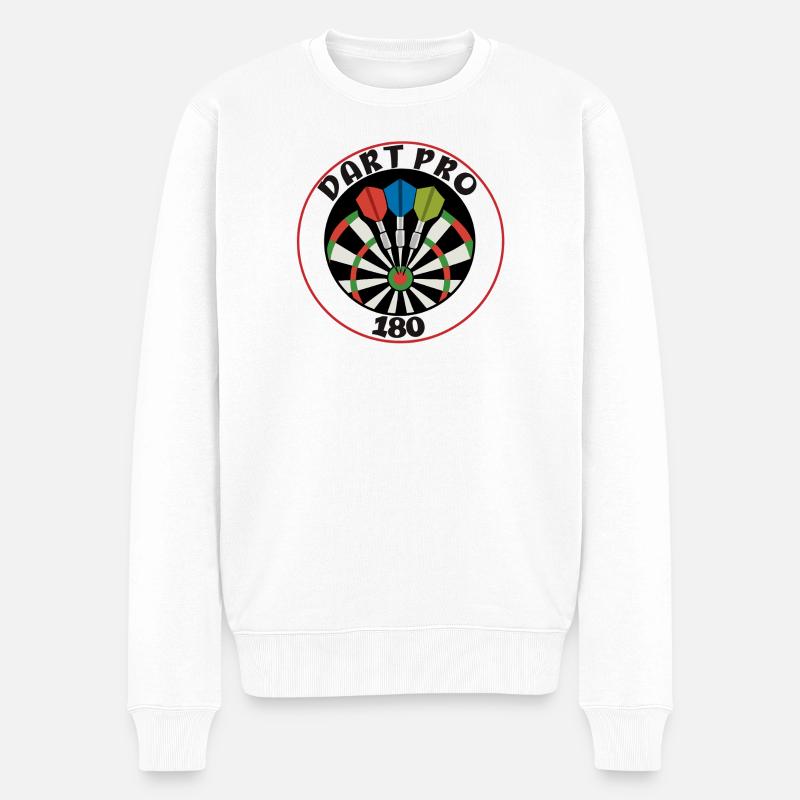 Dart Pro, 180 Punkte Präzisionswurf - Männer Premium Bio Pullover - Weiß
