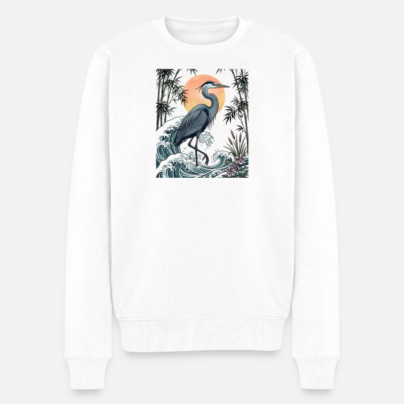 Große Blaureiher Great Wave Küstentierkunst - Männer Premium Bio Pullover - Weiß
