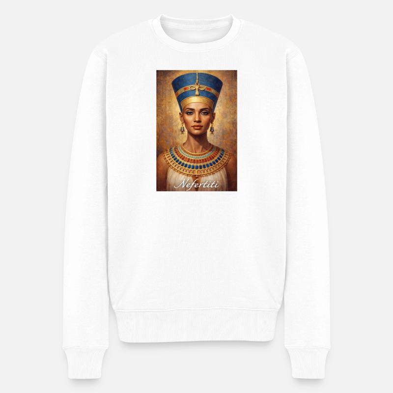 Nefertiti Porträt - Männer Premium Bio Pullover - Weiß