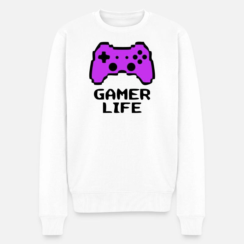 Knalliger Gamer Life Controller - Männer Premium Bio Pullover - Weiß