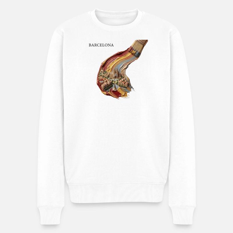 Barcelona im Farbwirbel - Männer Premium Bio Pullover - Weiß