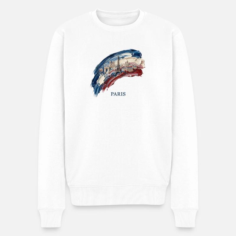 Paris Pinselstrich Stadtbild Flagge - Männer Premium Bio Pullover - Weiß