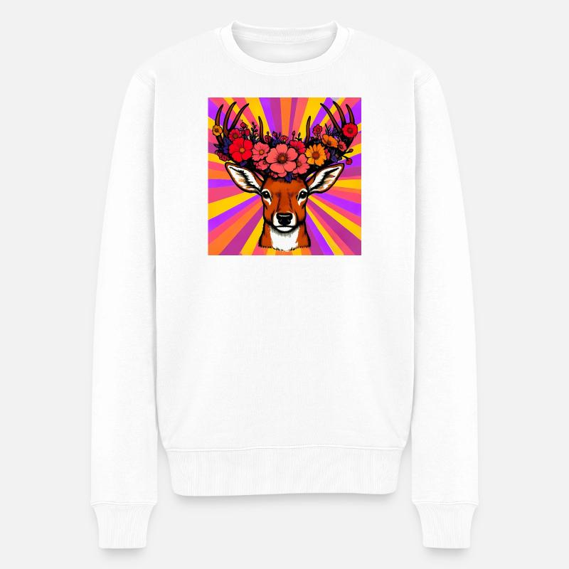 Cerf aux fleurs - Pull Premium bio Homme - blanc