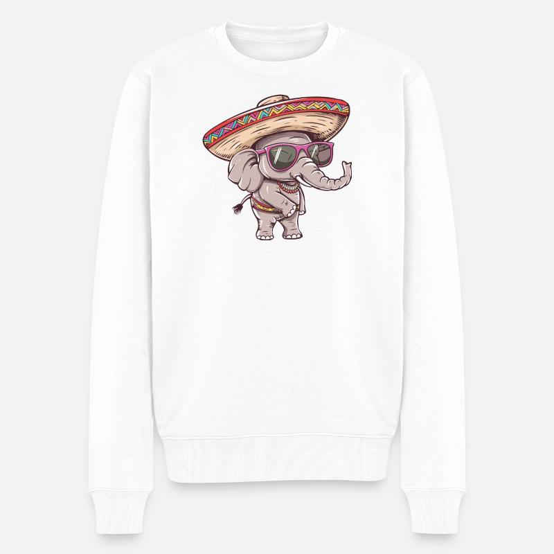 Elefant Comic Lustig Sombrero - Männer Premium Bio Pullover - Weiß