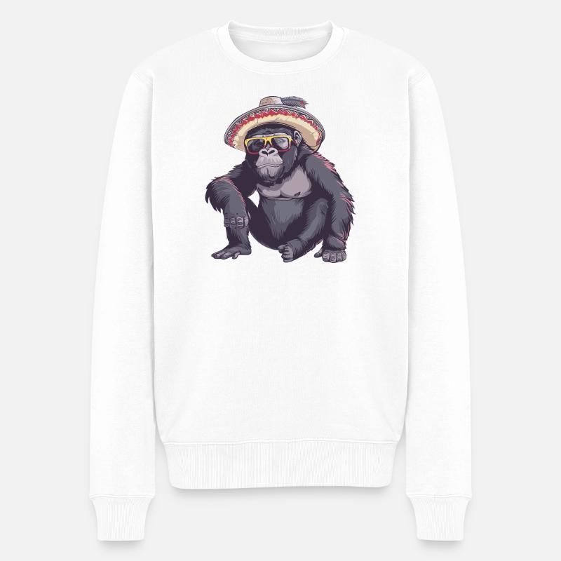 Gorilla Comic Sombrero drôle - Pull Premium bio Homme - blanc