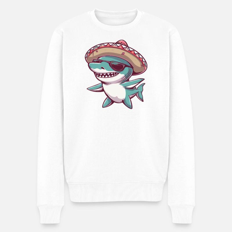 Hai Comic Lustig Sombrero - Männer Premium Bio Pullover - Weiß