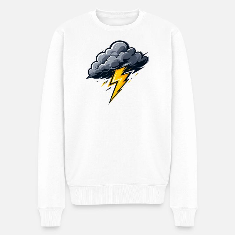 Nuage, Éclairs, Orage, Motif météo - Pull Premium bio Homme - blanc
