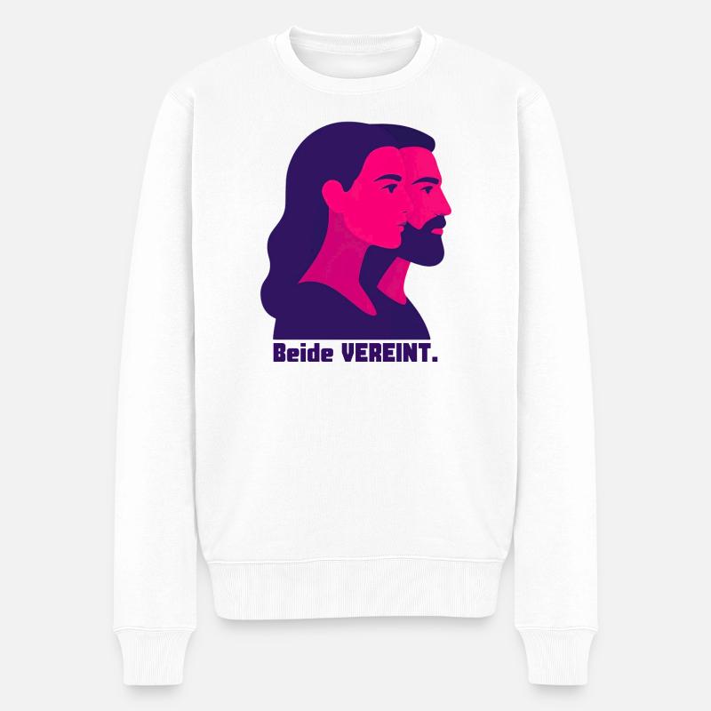 Beide Vereint: Duo-Porträts in Neon - Männer Premium Bio Pullover - Weiß
