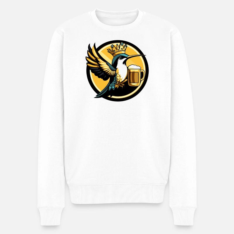 Kolibri Vogel Bier Lustig - Männer Premium Bio Pullover - Weiß