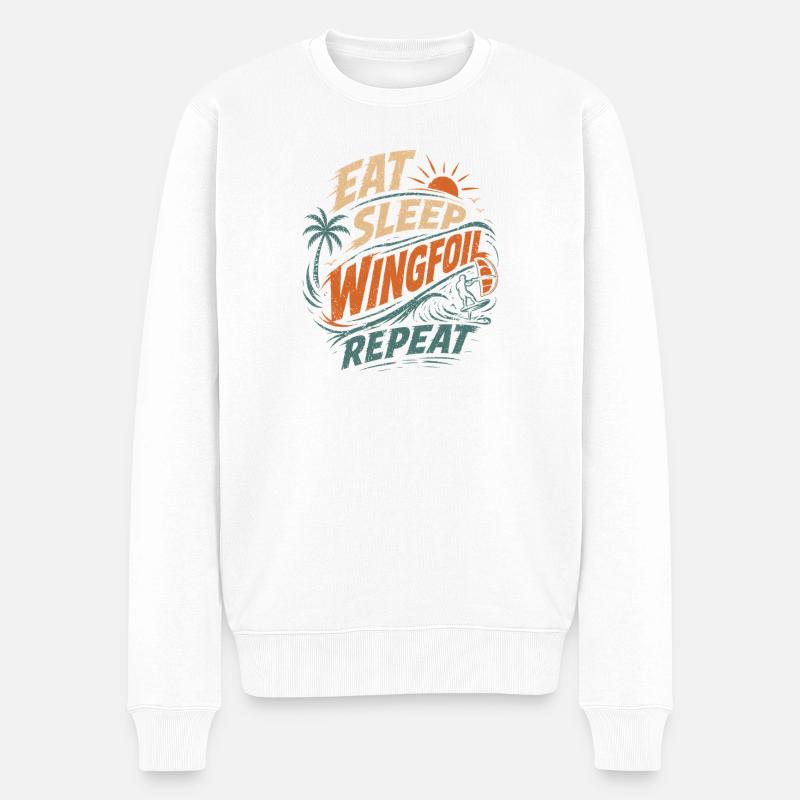 Eat Sleep Wingfoil Repeat Surfdesign - Männer Premium Bio Pullover - Weiß