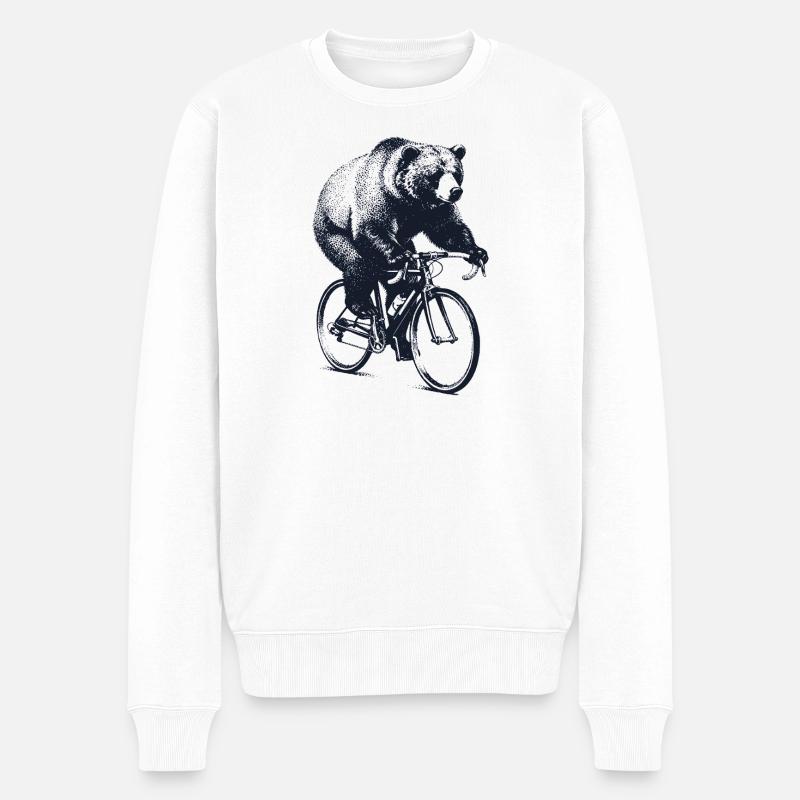 Bear sur une moto de course - Pull Premium bio Homme - blanc