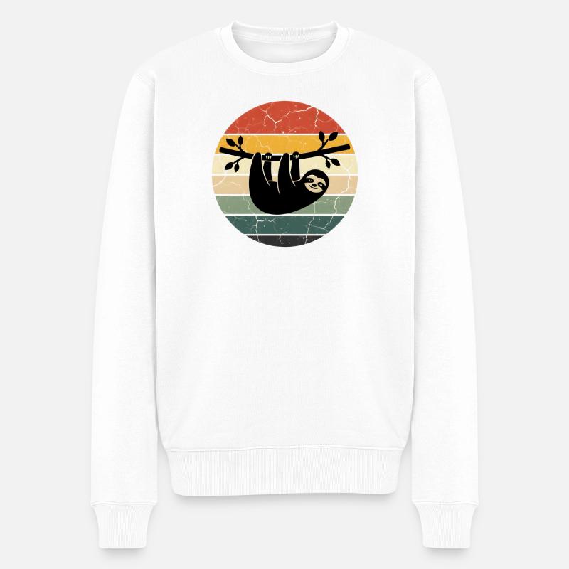 Sloth Gift Retro Design Sunset - Männer Premium Bio Pullover - Weiß