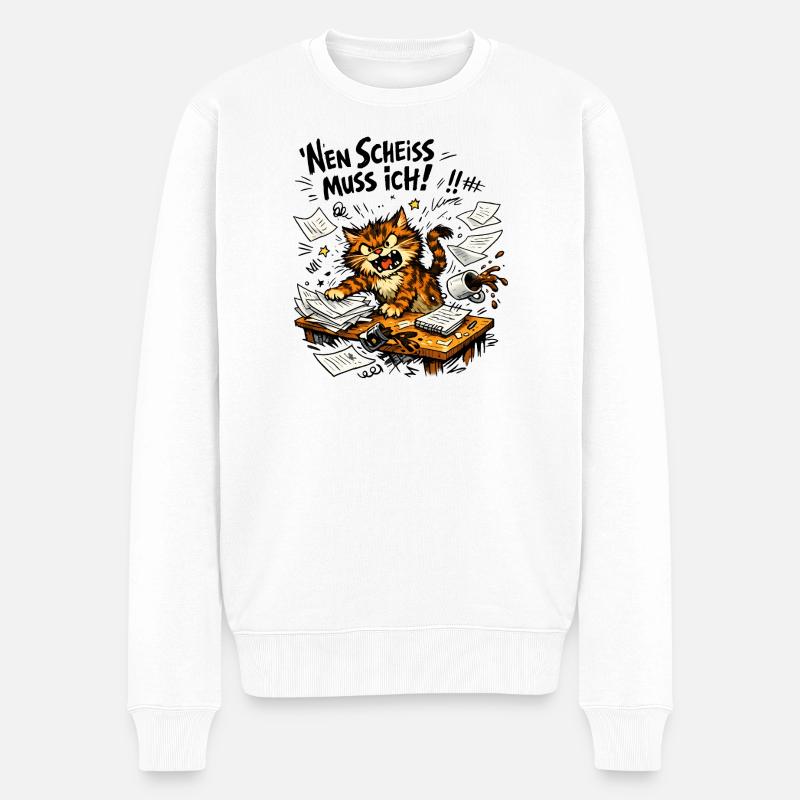 Nen Scheiss Muss Ich Katze - Männer Premium Bio Pullover - Weiß