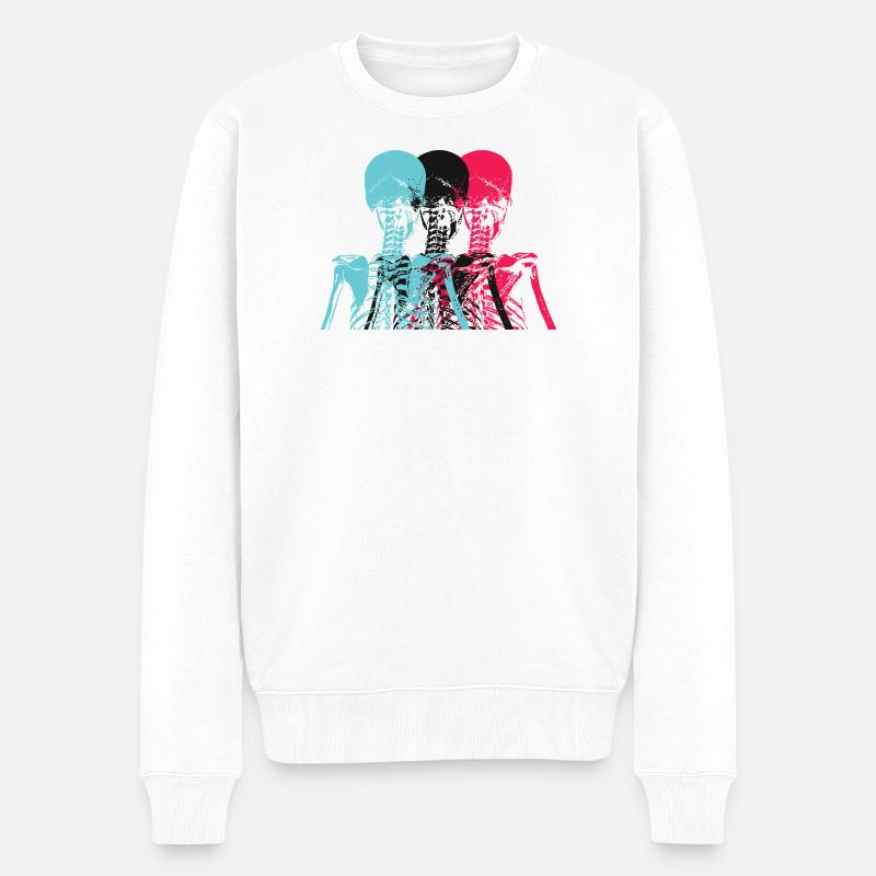 Pop Art Skeleton Neon Retro Design - Männer Premium Bio Pullover - Weiß