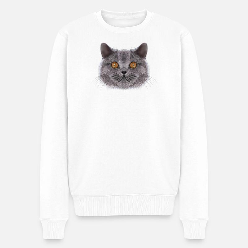 Chat britannique à poil court - Pull Premium bio Homme - blanc