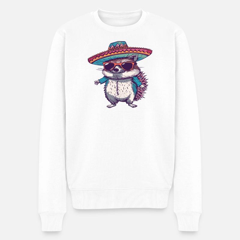 Igel Comic Lustig Sombrero - Männer Premium Bio Pullover - Weiß