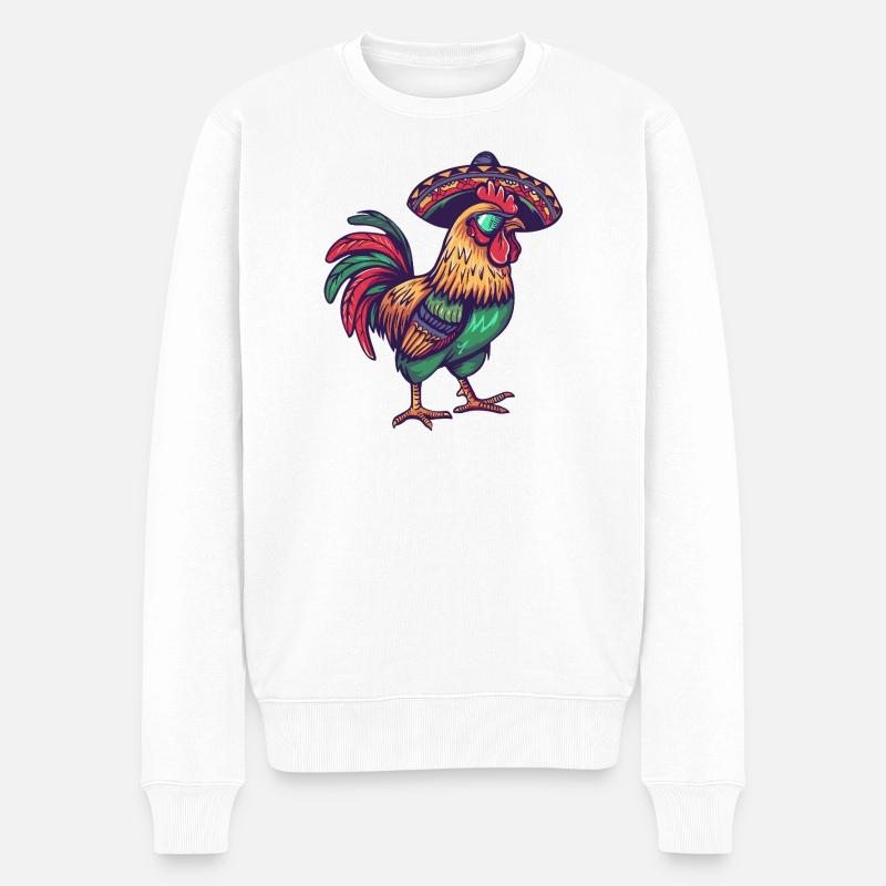 Hahn Comic Lustig Sombrero - Männer Premium Bio Pullover - Weiß