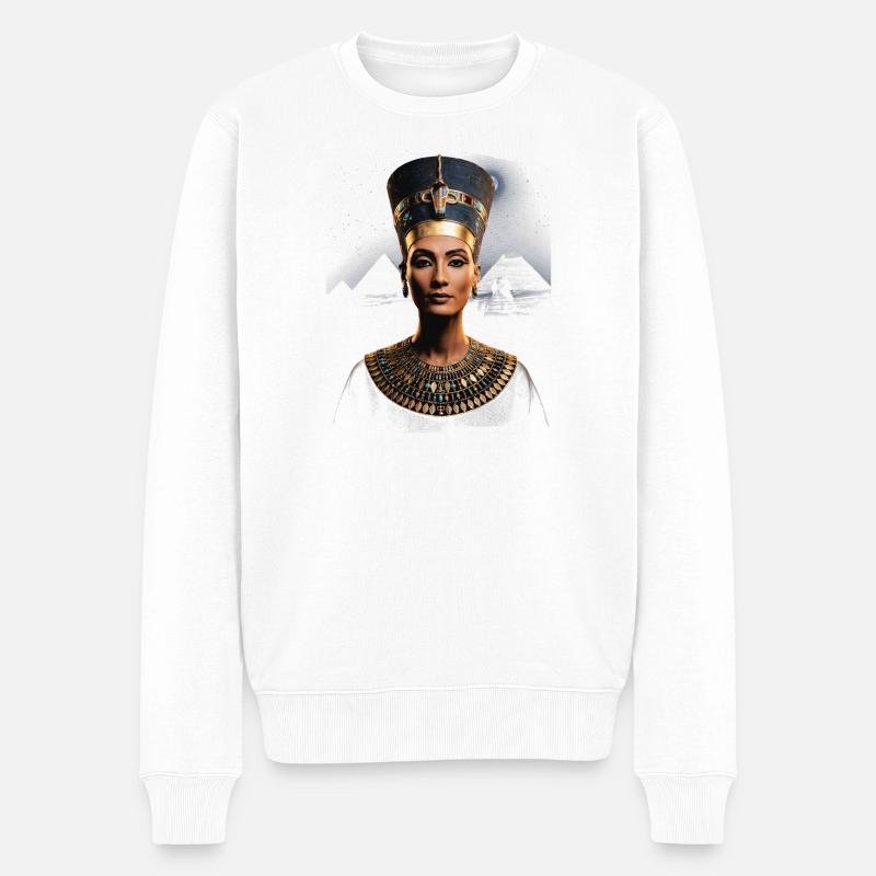 Nefertiti Porträt - Männer Premium Bio Pullover - Weiß