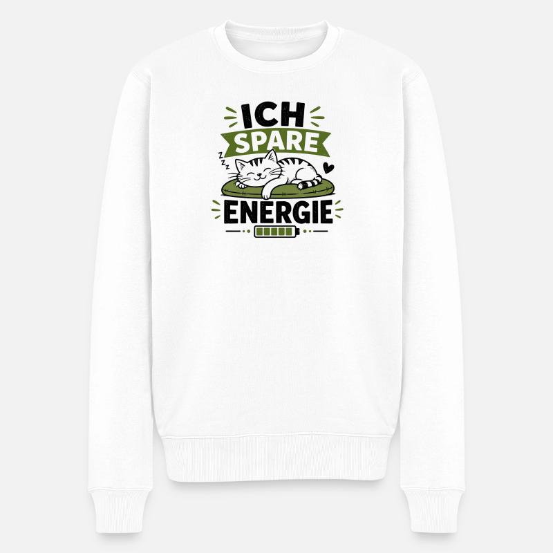 Ich Spare Energie Katze - Männer Premium Bio Pullover - Weiß